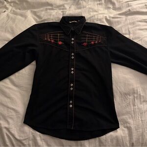 Scully Black Western Shirt with Red Embroidered music notes and diamond snaps